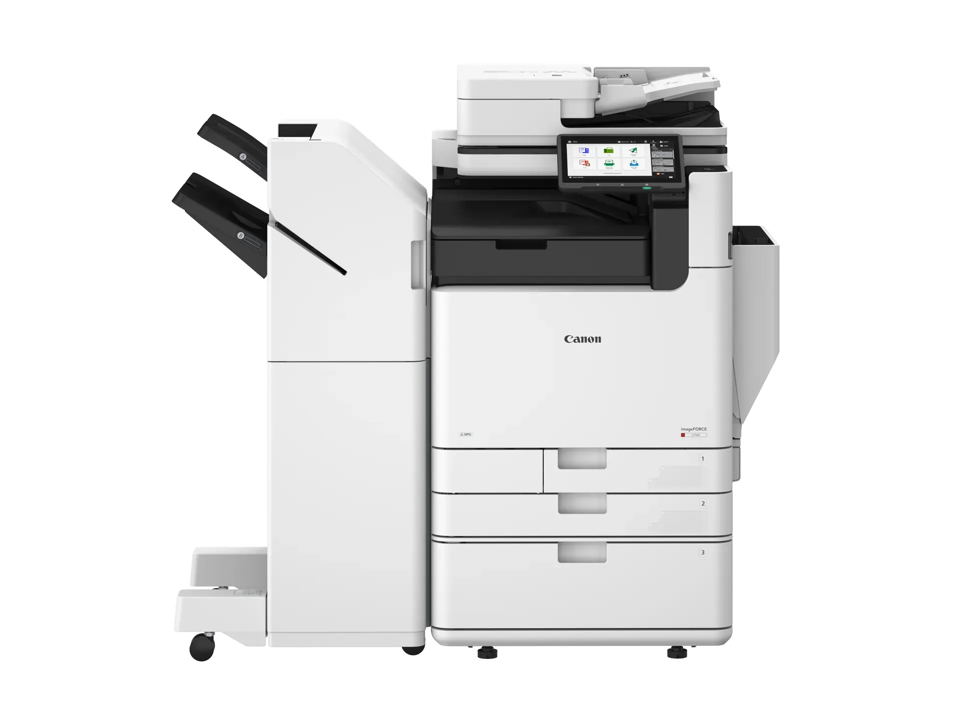 Canon imageFORCE C7165i fotokopi makinesi yan açı görünümü, 65 sayfa/dk hızlı renkli baskı cihazı