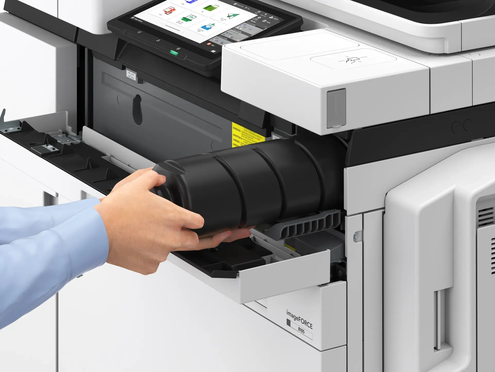 Canon imageFORCE 8100 yan açı görünümü, yüksek kapasiteli kurumsal fotokopi makinesi