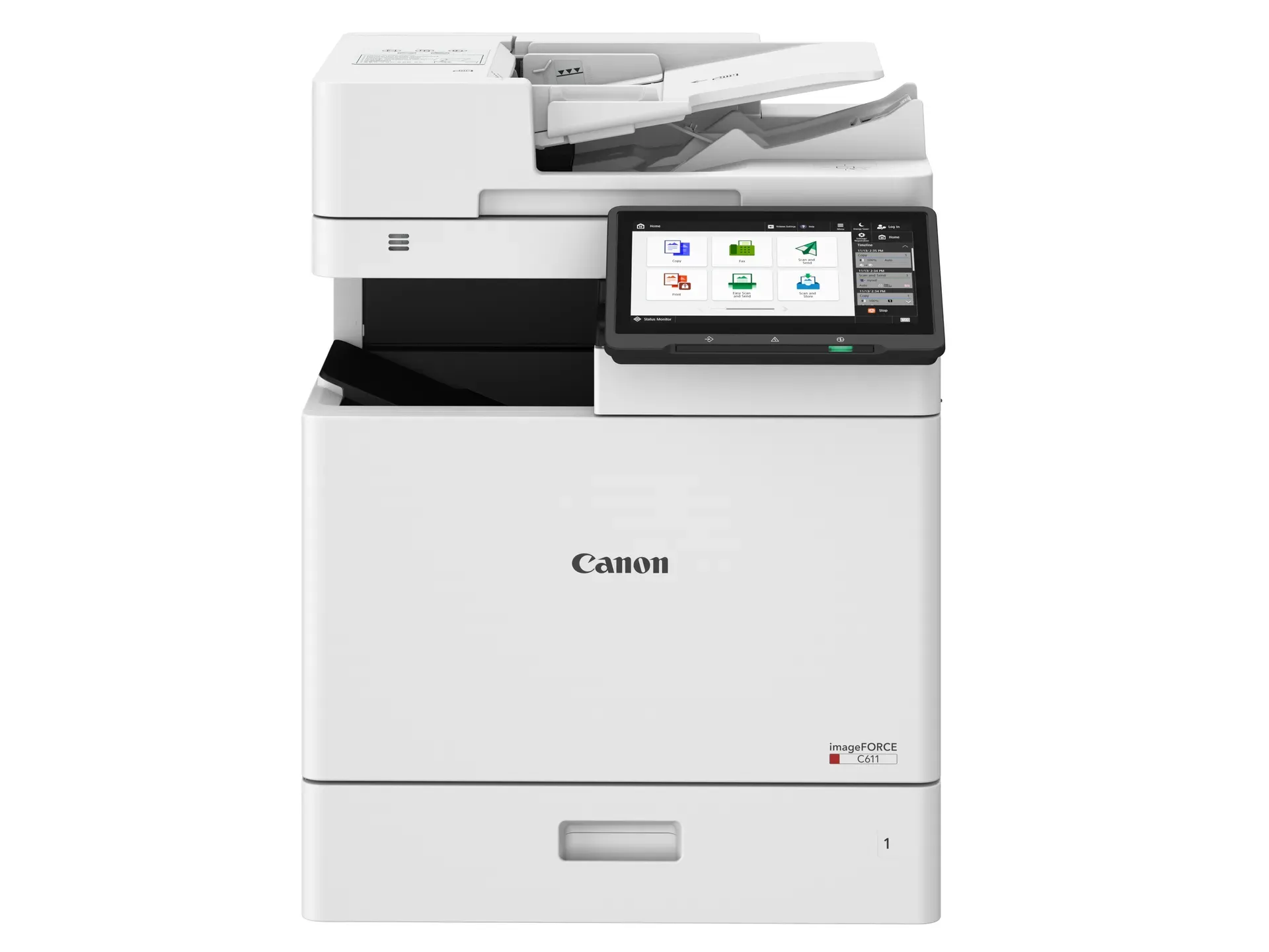 Canon imageFORCE C611 serisi fotokopi makinesi ön görünüm, A4 renkli hızlı çok fonksiyonlu cihaz